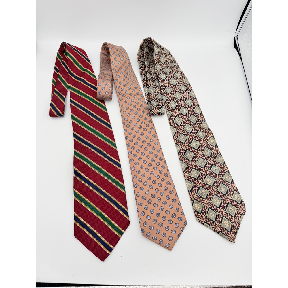 Lot of 3 Silk Ties Jos A Bank Stripe Bert Pulitzer Medallion Geometric Bundle